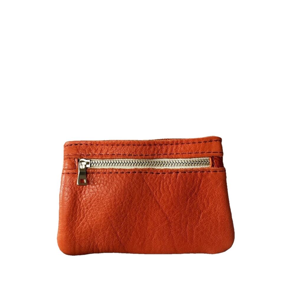 New Portland Leather Double Zip Koi Orange Leather Change Purse Gold Zipper NLA - Picture 2 of 6